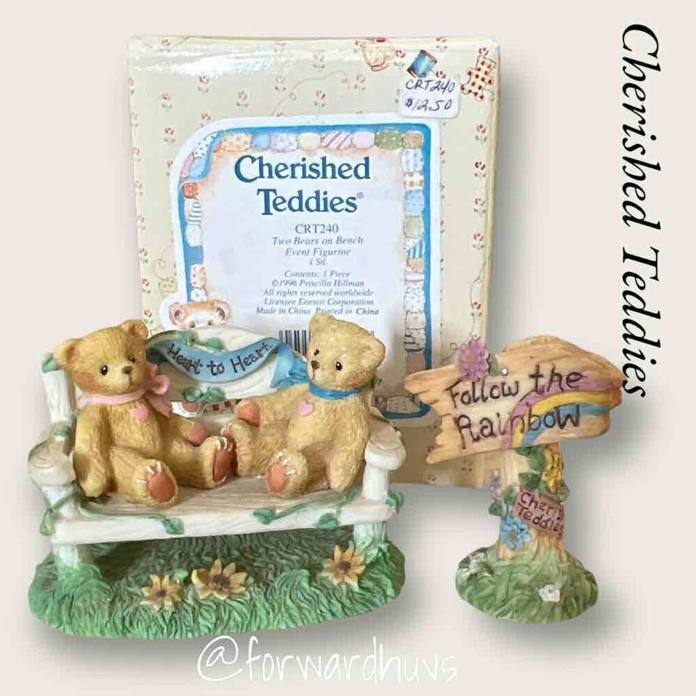 Enesco Cherished Teddies "Two Bears on Bench" with Sign - 1996